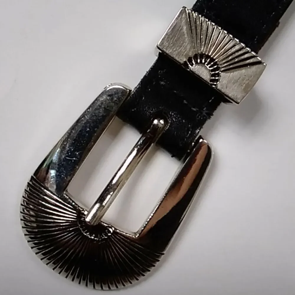 Vintage Metal & Leather Women Black Belt Cowboy